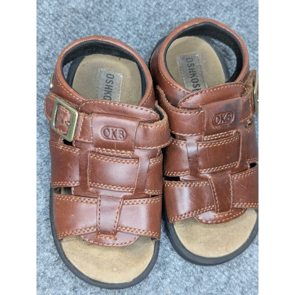 Oshkosh B'gosh Toddler Leather Tommy Sandals Size 10M Brown Hook & Loop‎ Buckle